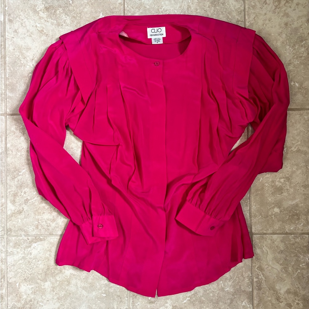 Women's Hot Pink Pleated Blouse